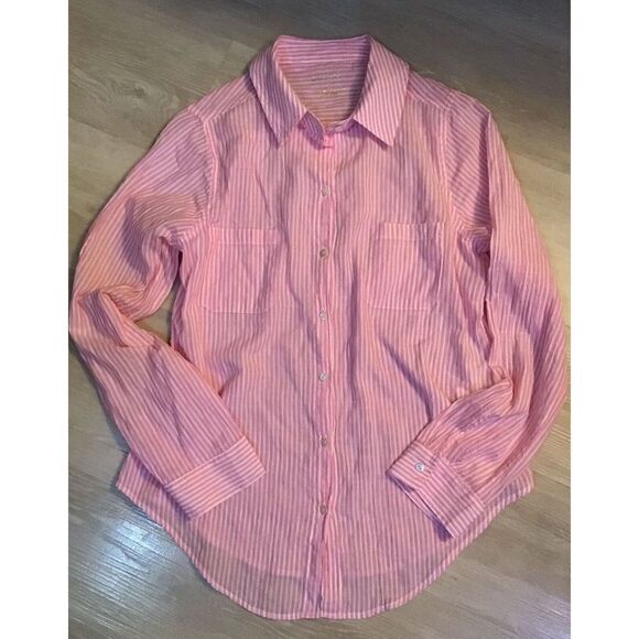 Lilly Pulitzer Button Down Blouse Long Sleeve Pink Stripe Size S - Picture 1 of 3